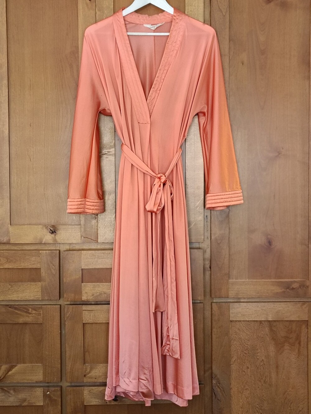 Vintage Vanity Fair Coral Pink Peignoir Robe - Kimono Bell Sleeve Medium